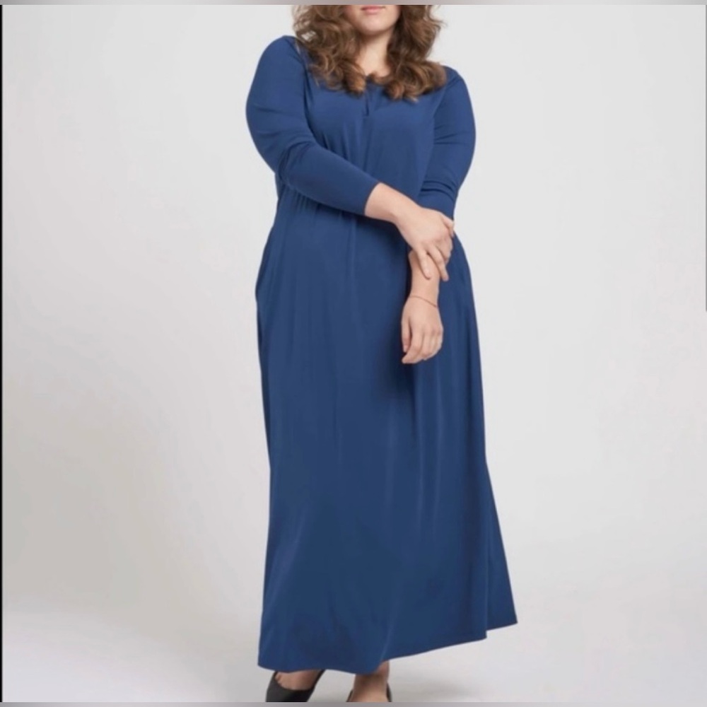 Universal Standard long sleeve maxi dress in blue pansy